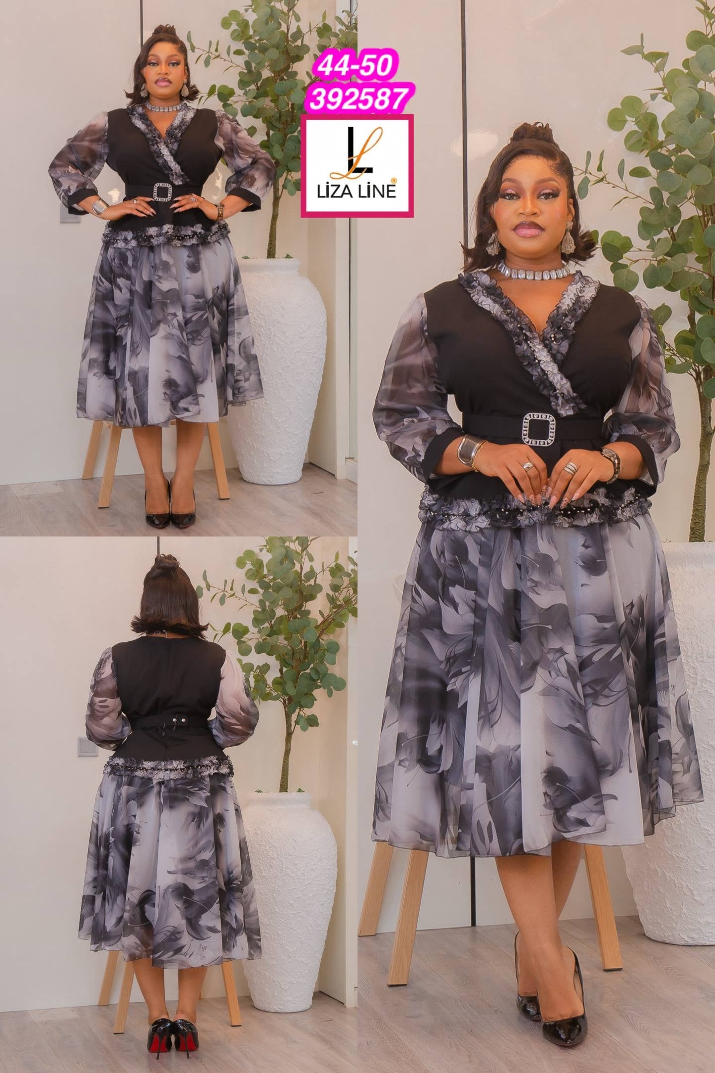 Liza Line Luxury Floral Midi Dress – Elegant Belted Occasion Dress