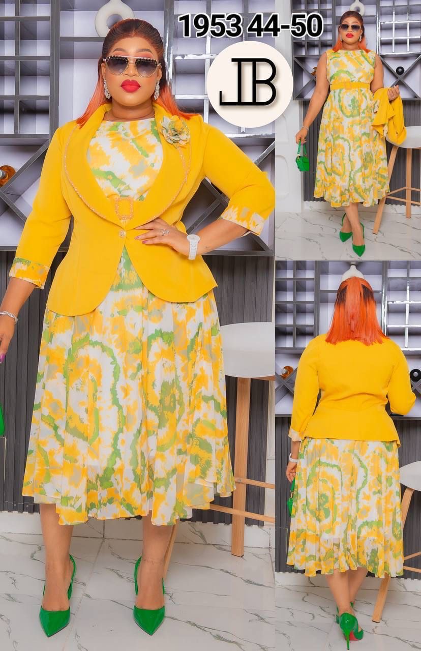 Elegant Sunshine Floral Midi Dress with Chic Blazer Set ✨