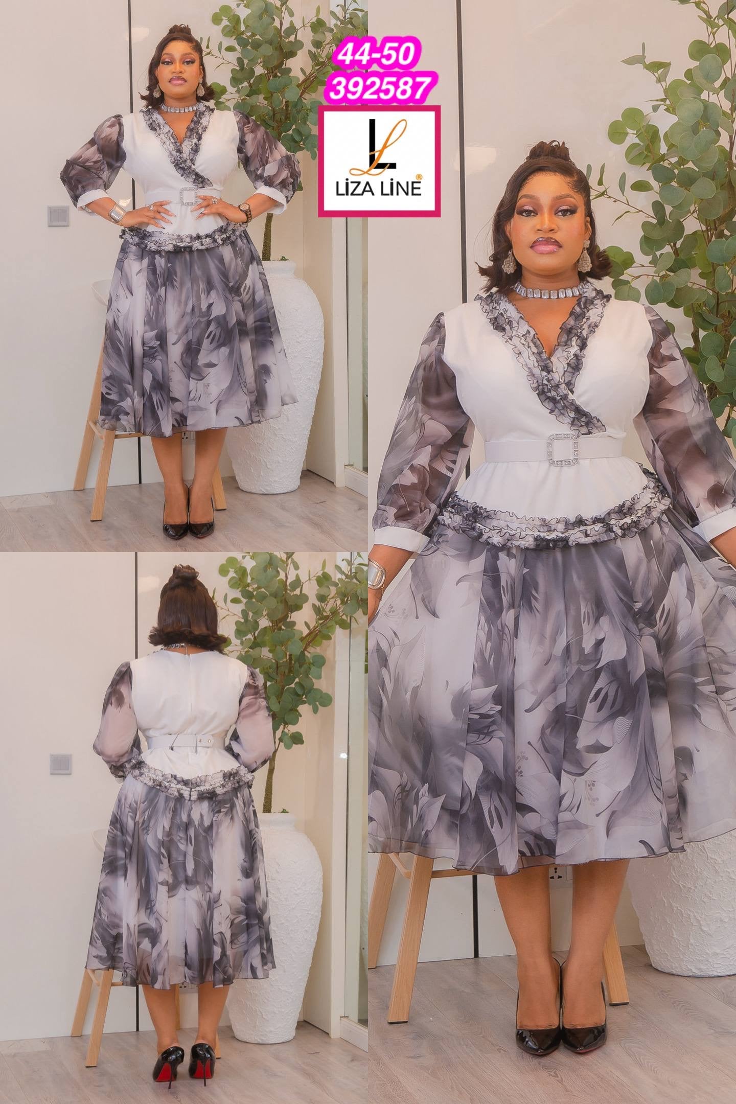 Liza Line Luxury Floral Midi Dress – Elegant Belted Occasion Dress