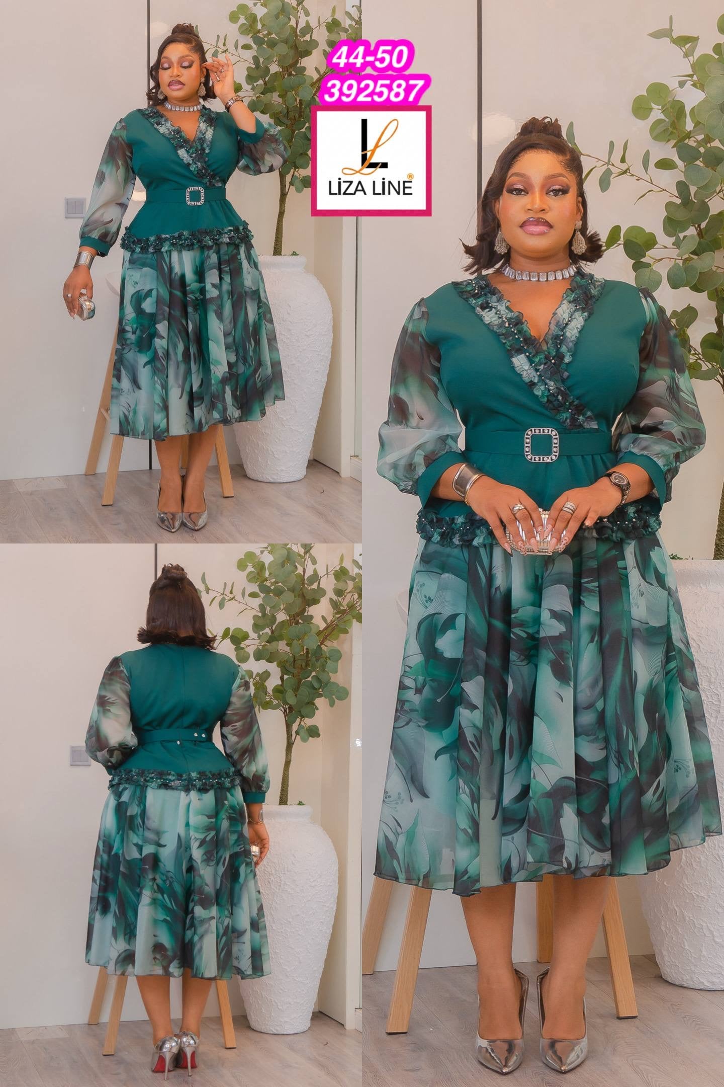 Liza Line Luxury Floral Midi Dress – Elegant Belted Occasion Dress