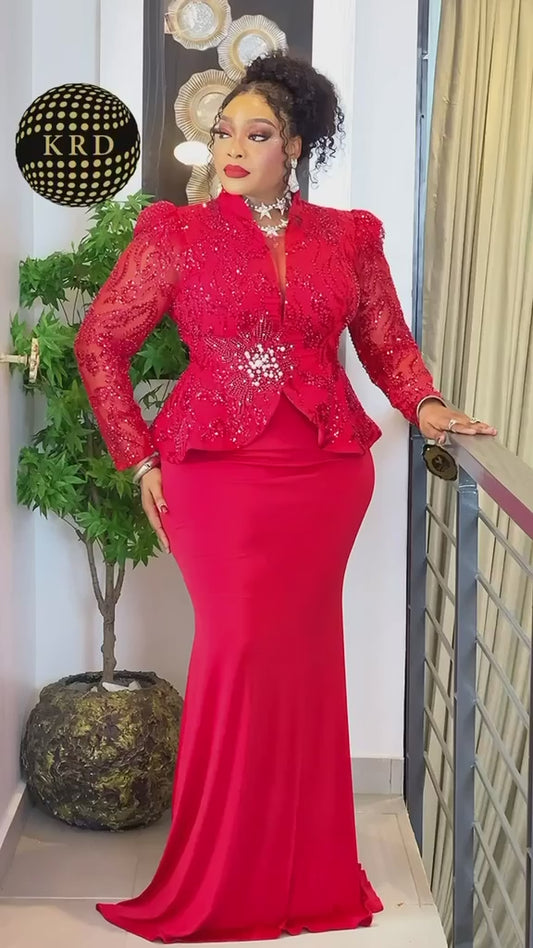 Royal Grace Embellished Peplum Maxi Dress Set – Luxury Formal Evening Gown