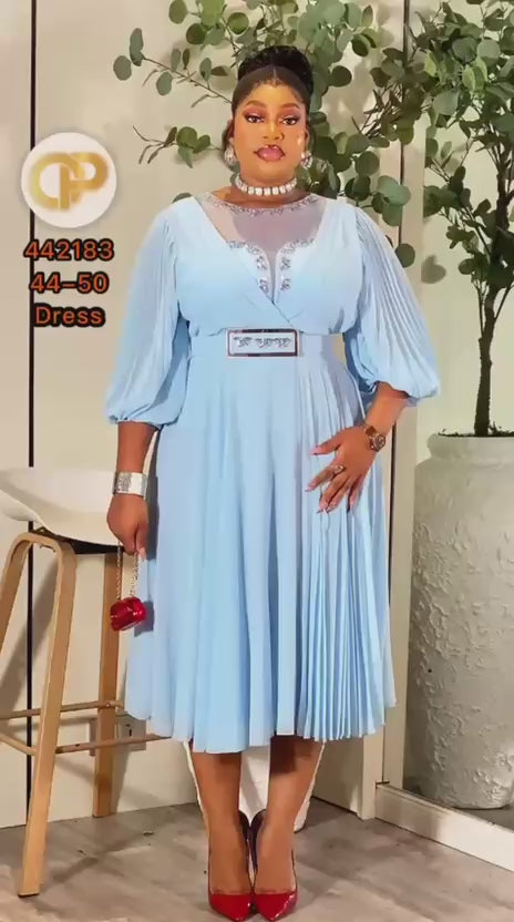 Celeste Grace Pleated Sleeve Midi Dress